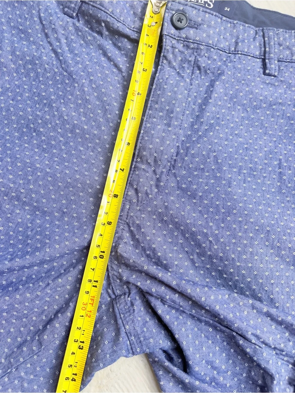 Chaps Flat-Front Chino Shorts 100% Cotton Monroe Blue White Dots Sz 34 Inseam 9”